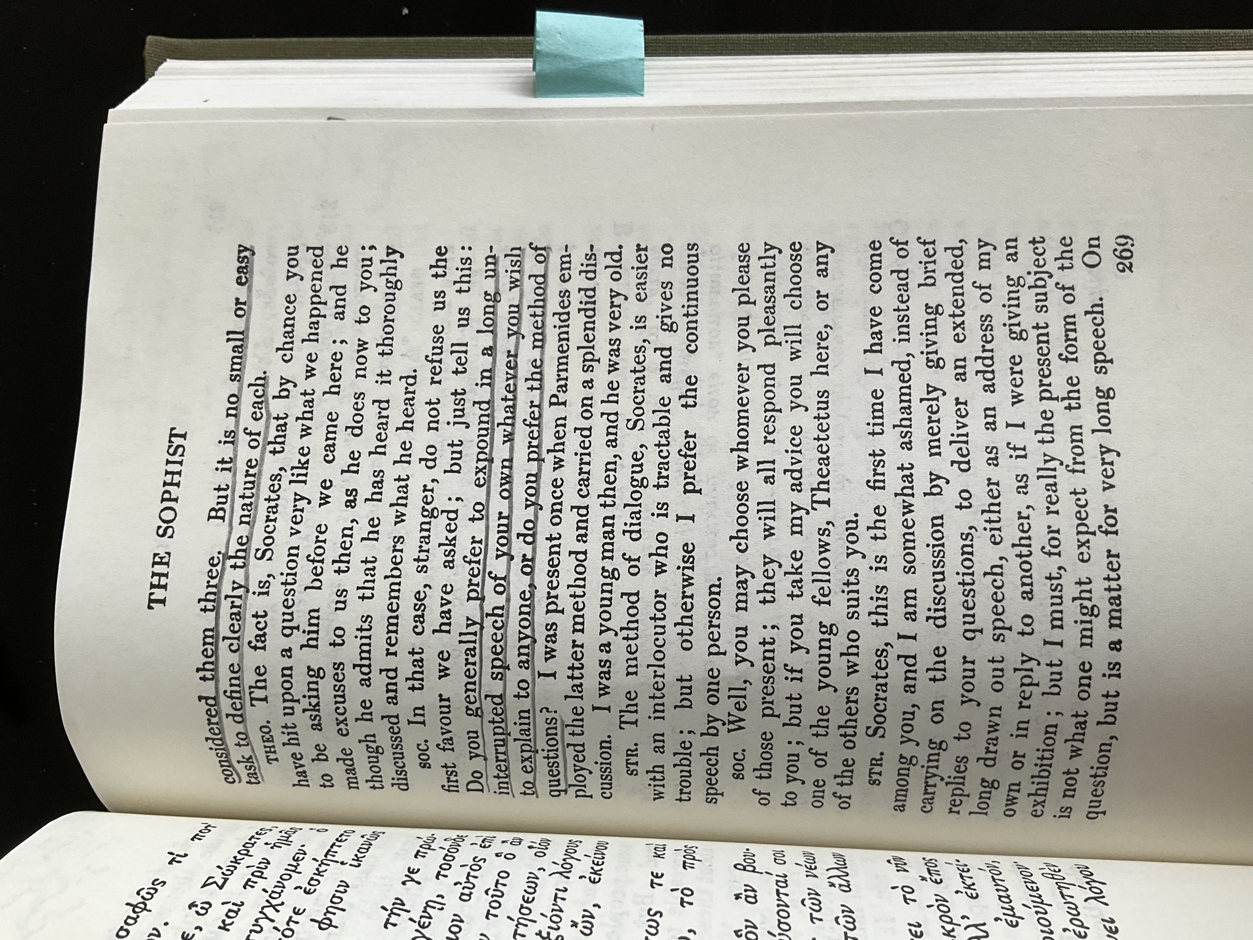 Photographed page 2 of 2 from The Sophist (216c-217e)