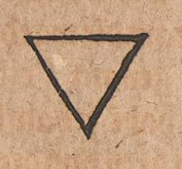 Original inverted outline triangle printed beneath the philosophical riddle on page 27 of the 1619 edition.